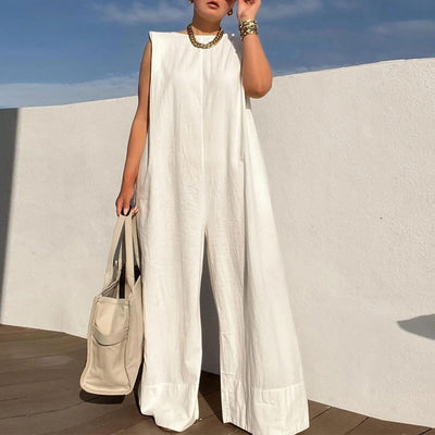 Solid Sleeveless Wide Leg Jumpsuit