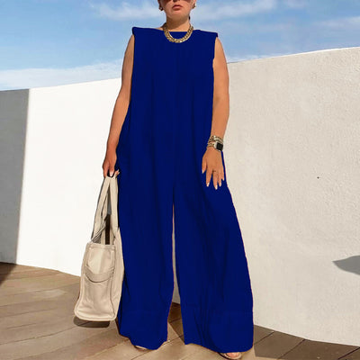 Solid Sleeveless Wide Leg Jumpsuit