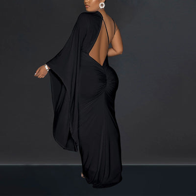 Solid Deep V-Neck Halter Backless Maxi Dress