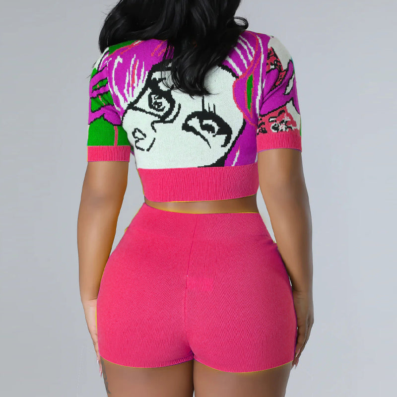 Colorful Print Crop Top & Shorts Set