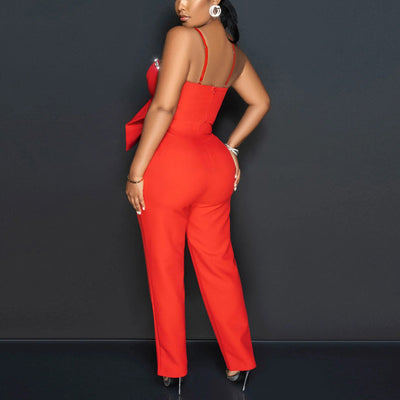 Rhinestone Spaghetti Strap Bowknot Jumpsuit