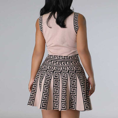 Graphic Print Sleeveless Pleated Mini Dress