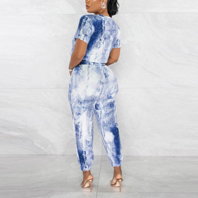 Camouflage Print Short Sleeve Crop Top & Pants Set