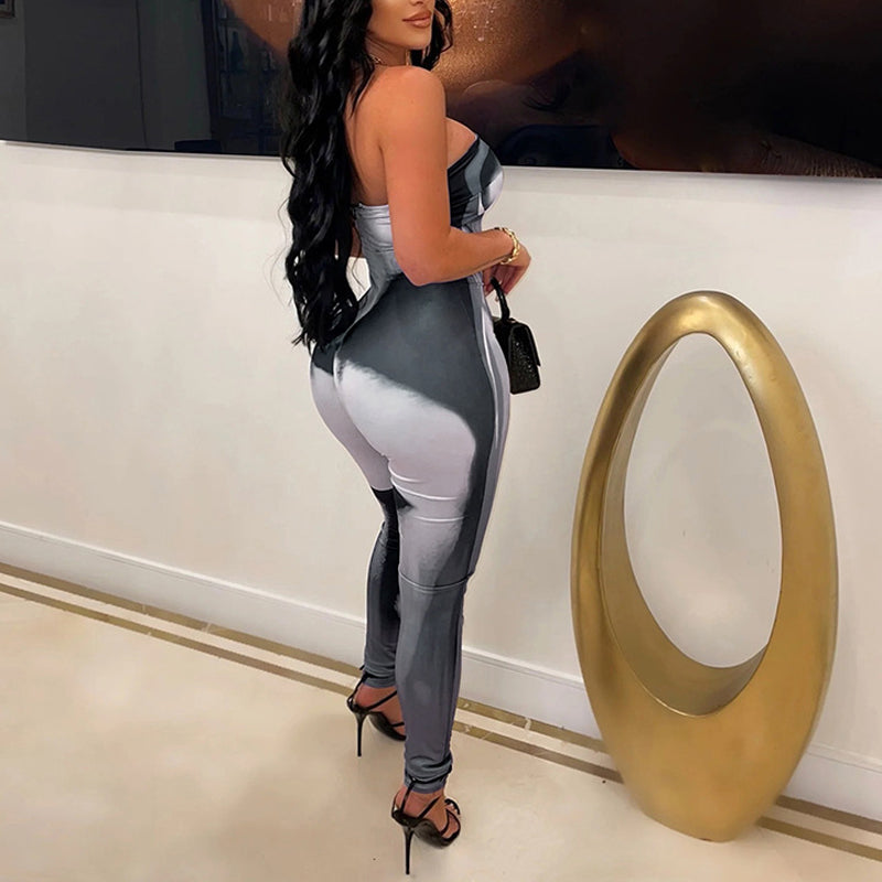 Print Bandeau Skinny Jumpsuit