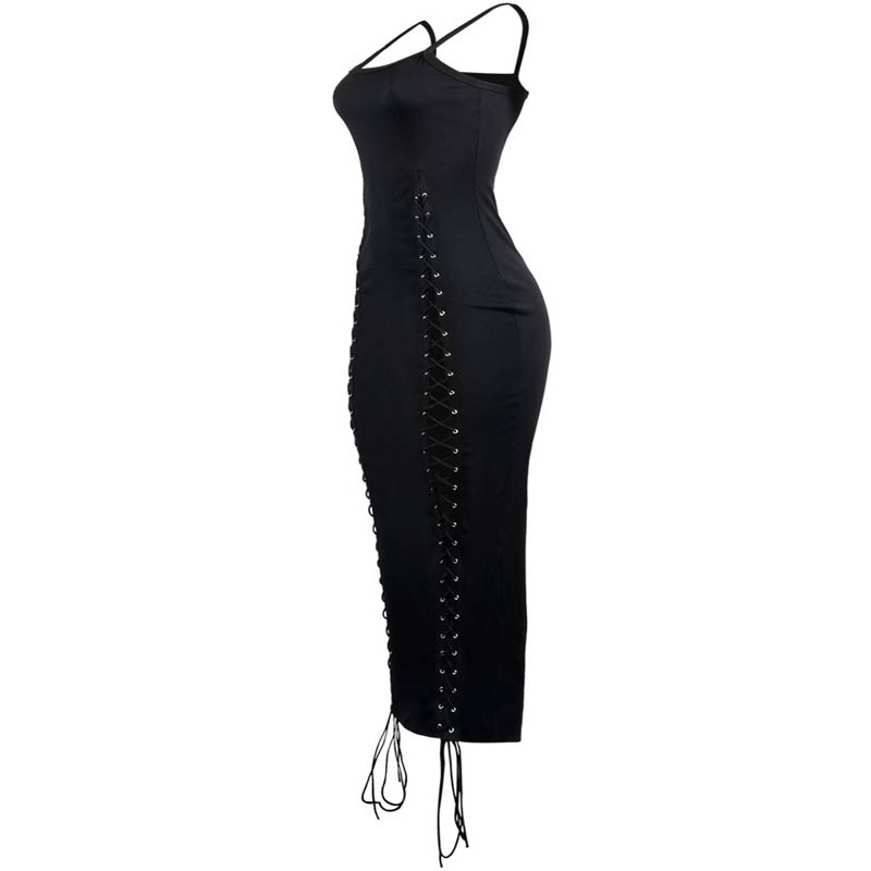Solid V-Neck Sleeveless Hollow Out Lace Up Maxi Dress