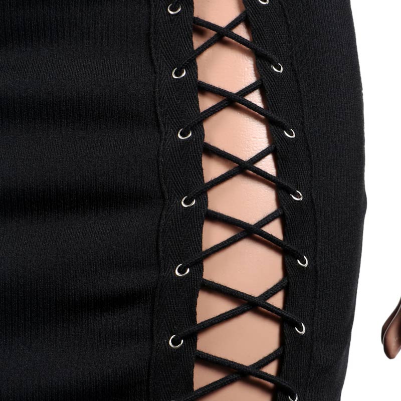 Solid V-Neck Sleeveless Hollow Out Lace Up Maxi Dress