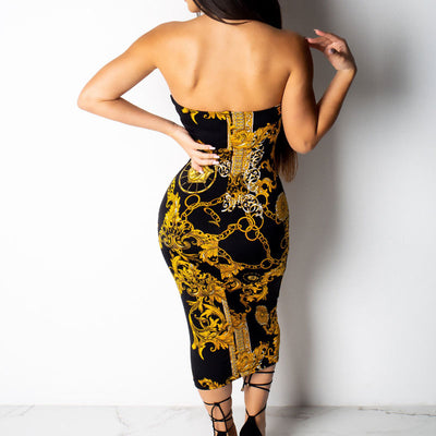 Chains Print High Off Shoulder Sleeveless Bodycon Dress