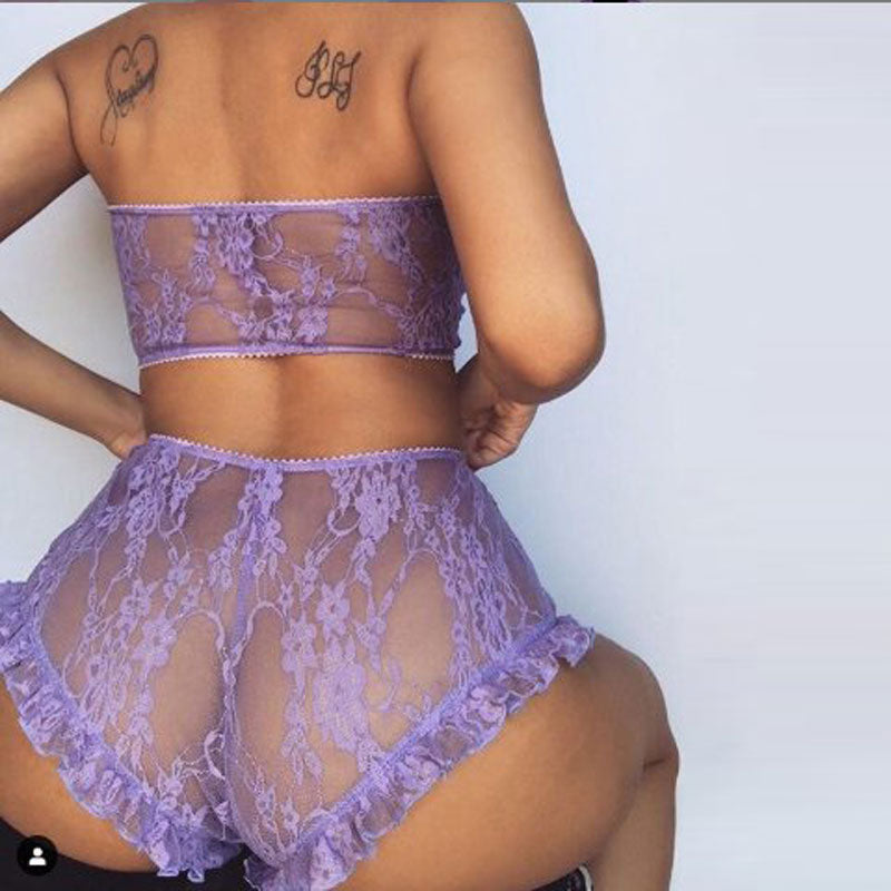 Solid Eyelash Lace Lingerie Set
