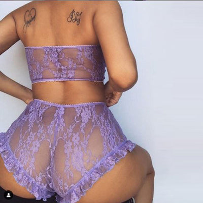 Solid Eyelash Lace Lingerie Set