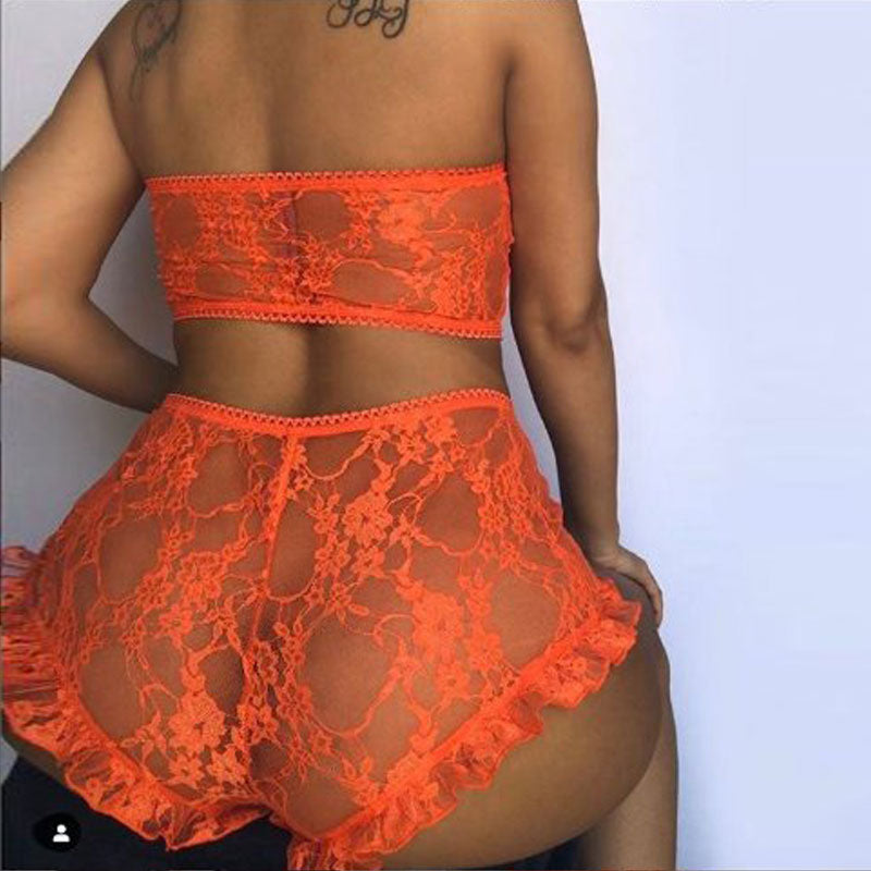 Solid Eyelash Lace Lingerie Set