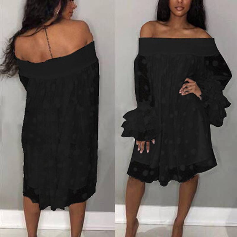 Solid Off Shoulder Long Sleeve Sheer Mesh Dress
