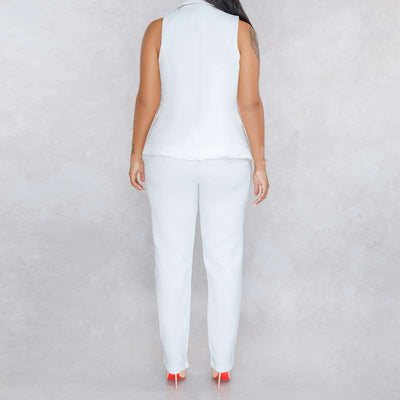 Solid Sleeveless Suit Vest & Pants Set