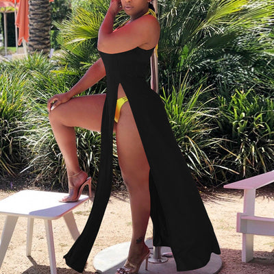 Solid Sleeveless High Split Maxi Boho Cover-Up Dress