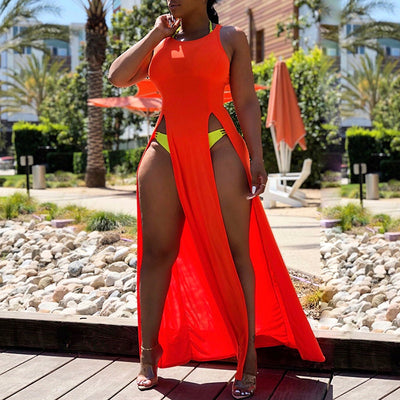 Solid Sleeveless High Split Maxi Boho Cover-Up Dress