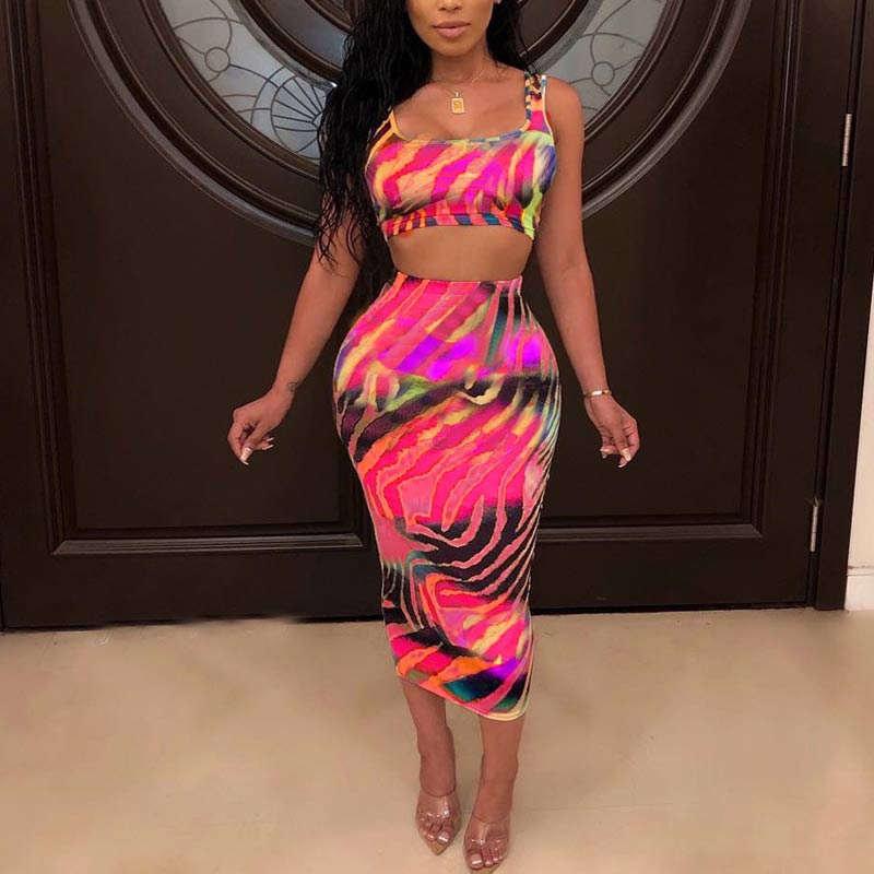Tie Dye Crop Top & Bodycon Maxi Dress Set