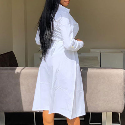 Solid Long Sleeve Button Detailed Shirt Dress