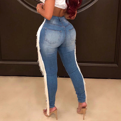 Tassel Cutout Ripped Denim Pants