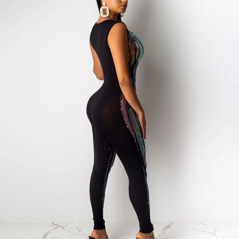 Sequins V-neck Sleeveless Party Evening Jumpsuit