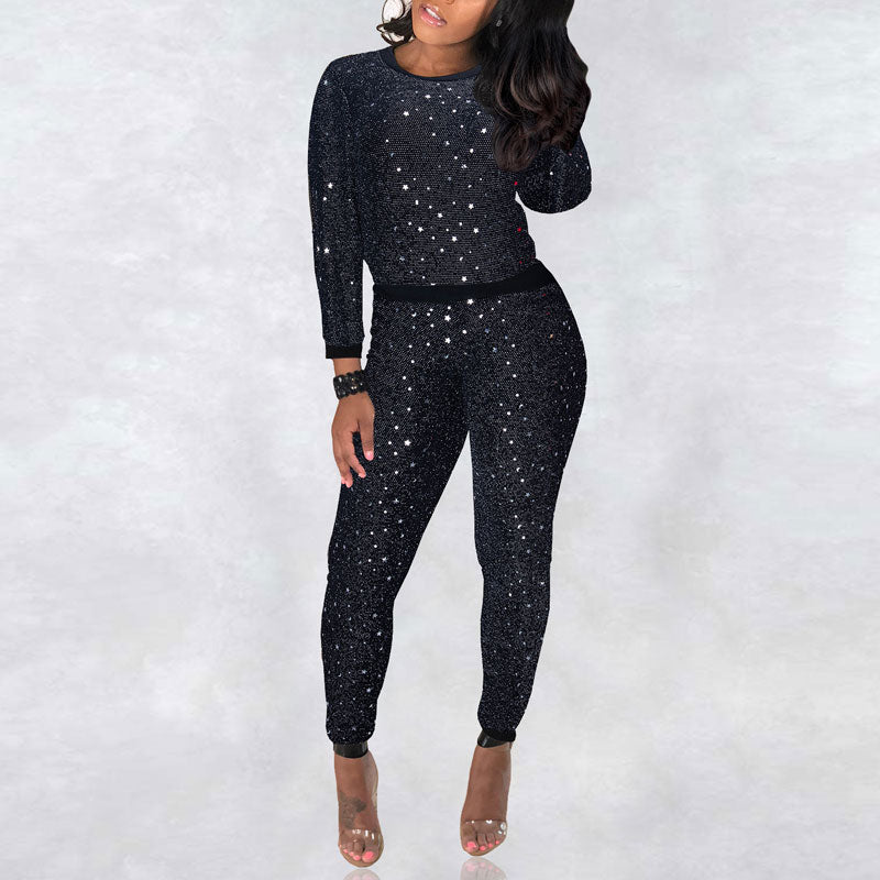 Sequins Long Sleeve Top & Pants Set