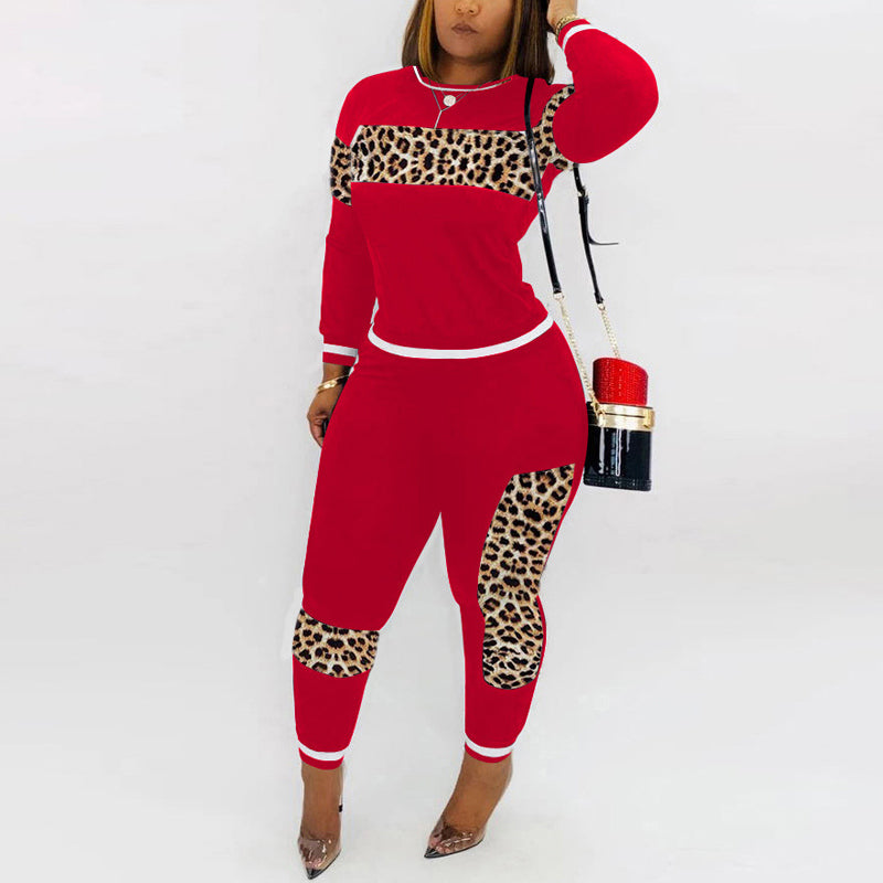 Leopard Patchwork Long Sleeve Top & Pants Set