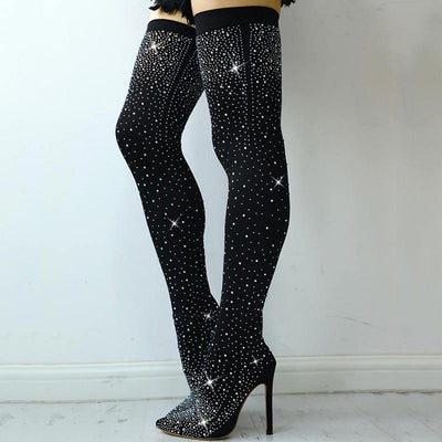 Shiny Sequins Knee-High Thin Heel Boots - Cherrybetty