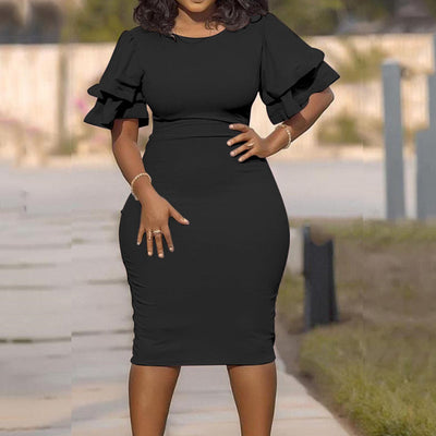 Fashion Solid Color Ruffled Bodycon Dress