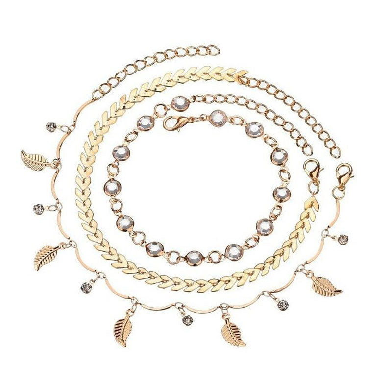 Leaves Pattern Bedded Tiered Anklet