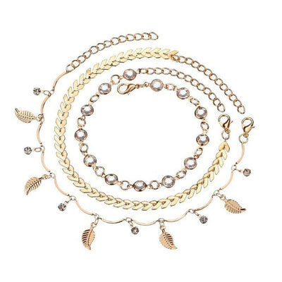 Leaves Pattern Bedded Tiered Anklet