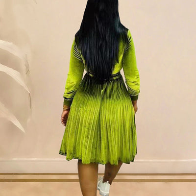 Solid Letter Print Pleated Dress