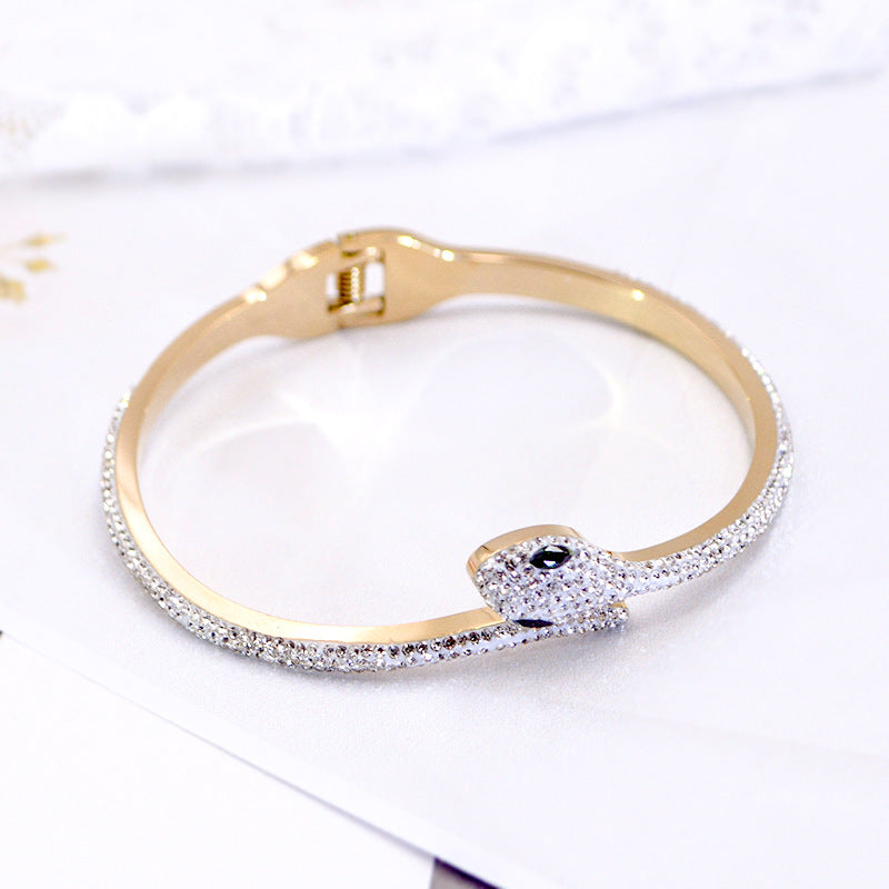 Snake Design Rhinestone Studded Decoration Bracelet