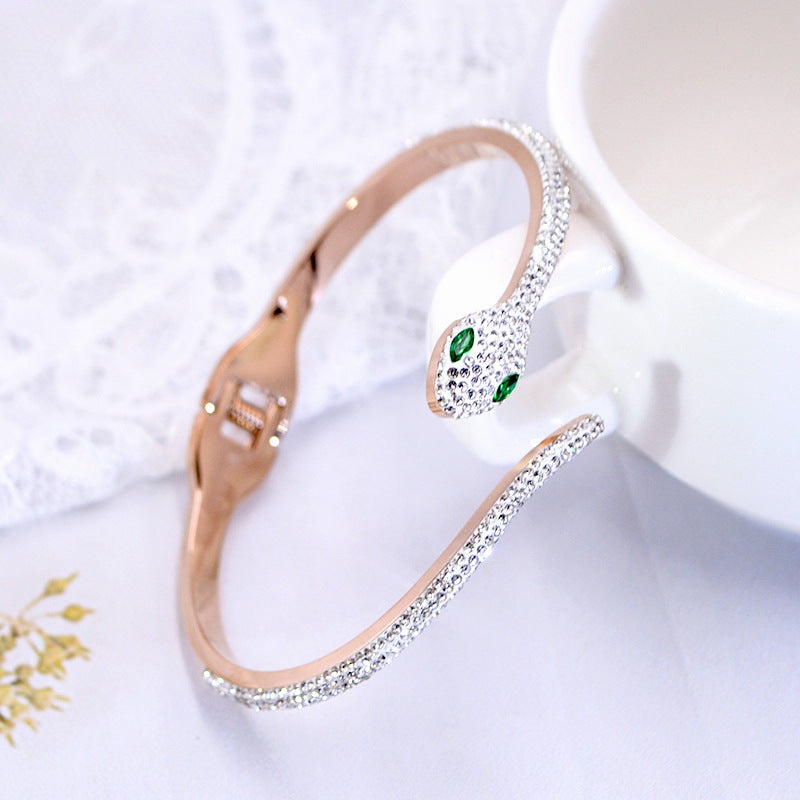 Snake Design Rhinestone Studded Decoration Bracelet