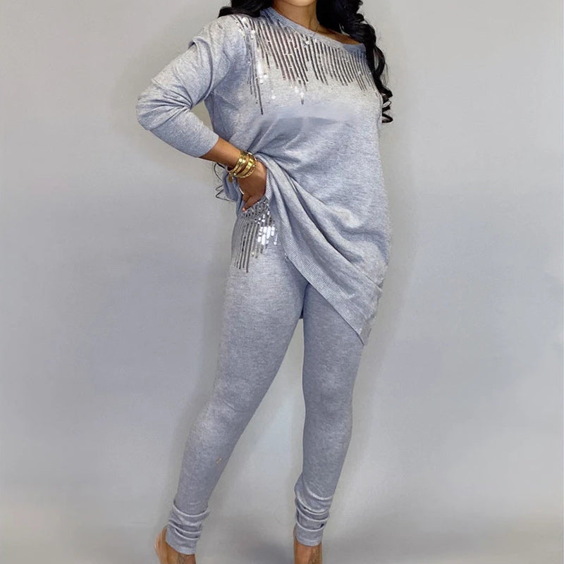 Sequins Long Sleeve Top & Pants Set