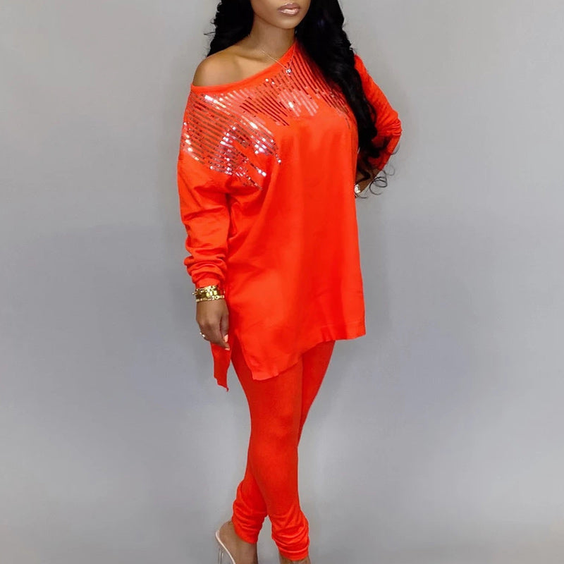 Sequins Long Sleeve Top & Pants Set