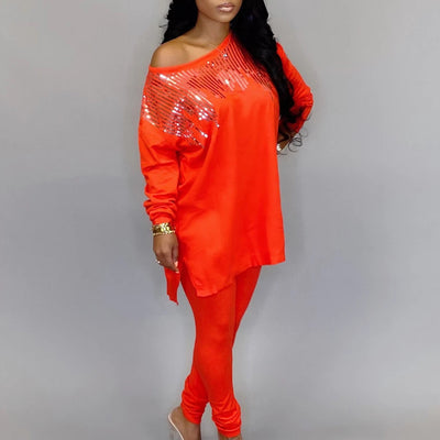 Sequins Long Sleeve Top & Pants Set