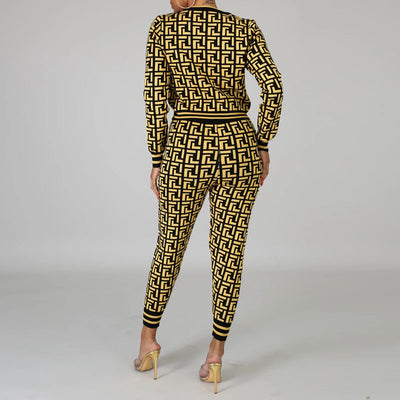 Print Round Neck Long Sleeve Top & Pants Set