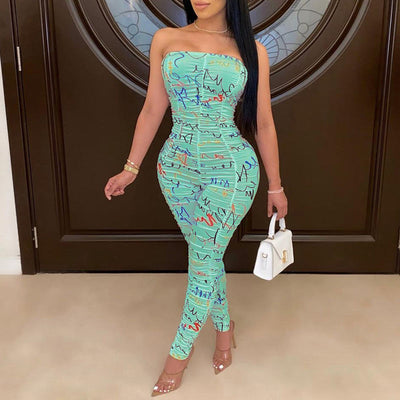 Print Off Shoulder Ruched Jumpsuit