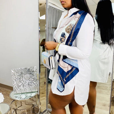 Chains Print Patchwork Long Sleeve Blouse Dress