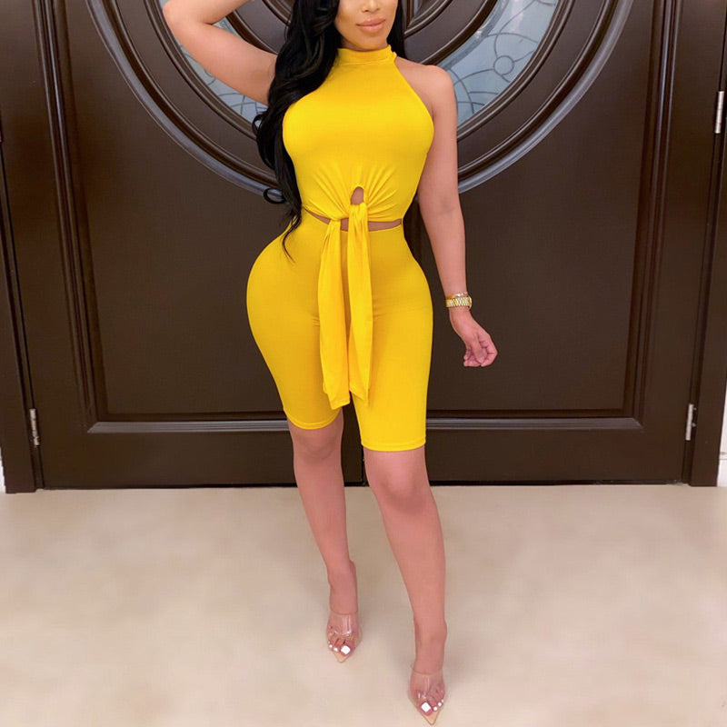 Solid Cut Out Sleeveless Two Piece Set