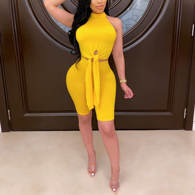 Solid Cut Out Sleeveless Two Piece Set