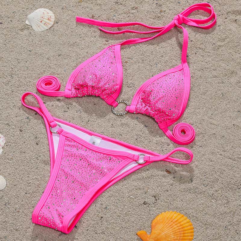 Solid Rhinestone Bikini Set