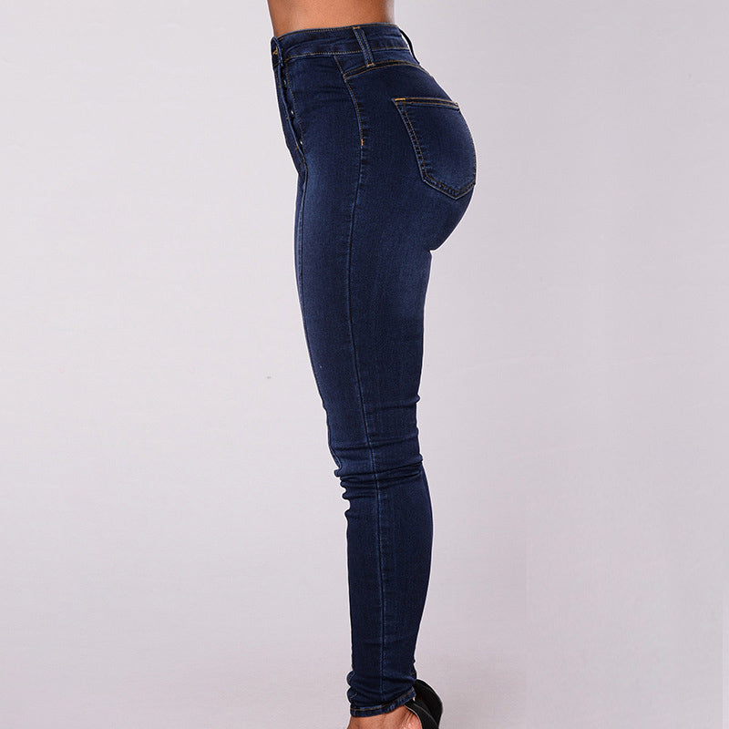 Denim Double Breasted Button Design High Waist Jeans