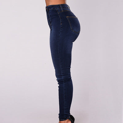 Denim Double Breasted Button Design High Waist Jeans