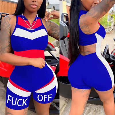 Colorblock Letter Print Sleeveless Romper