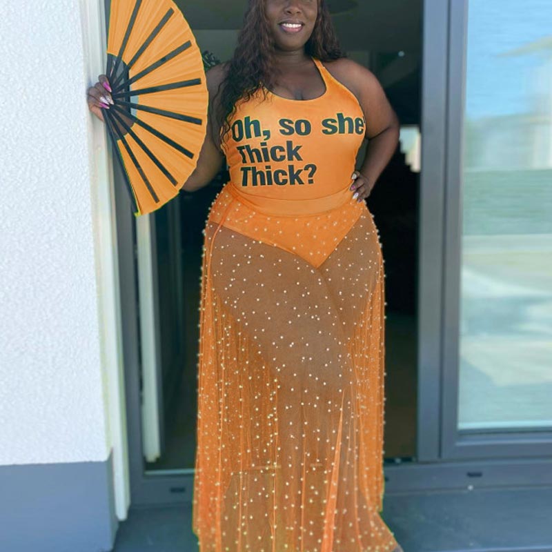 Solid Sheer Mesh Beaded Two Piece Set