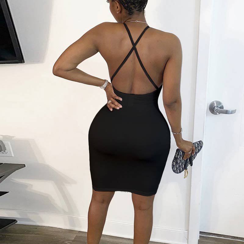 Sexy Solid Backless Bodycon Dress