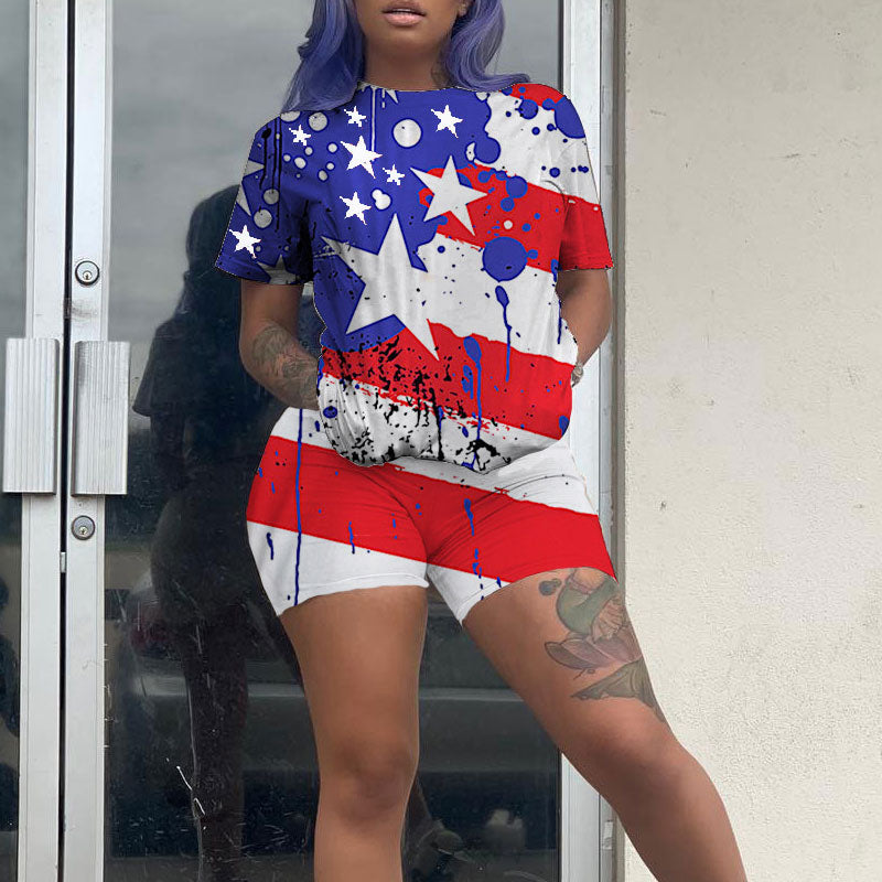 Flag Print 2PCS Shorts Set