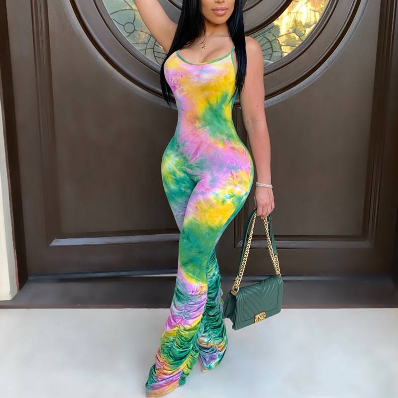 Tie Dye Print Sleeveless Stacked Jumpsuit