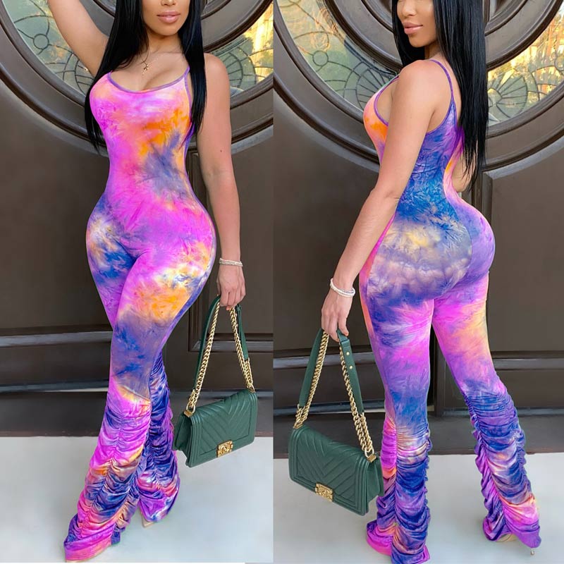 Tie Dye Print Sleeveless Stacked Jumpsuit
