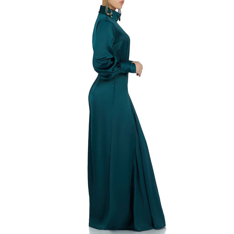 Solid Long Puff Sleeve Wide Leg Jumpsuit