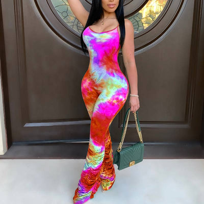 Tie Dye Print Sleeveless Stacked Jumpsuit
